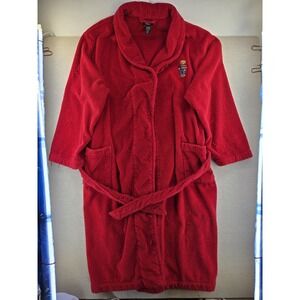 Polo Ralph Lauren Bear Bath Robe Men Large XL Red Terry Cloth Plush Preppy